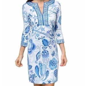 Gretchen Scott Jersey Splitneck 3/4 Sleeve Dress Small Beach Coastal Vacation